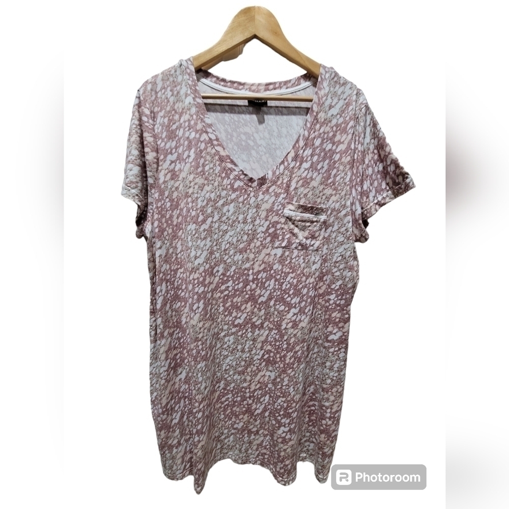Tahari 1X Pink White Watercolor Pajama Dress Loungewear Midi